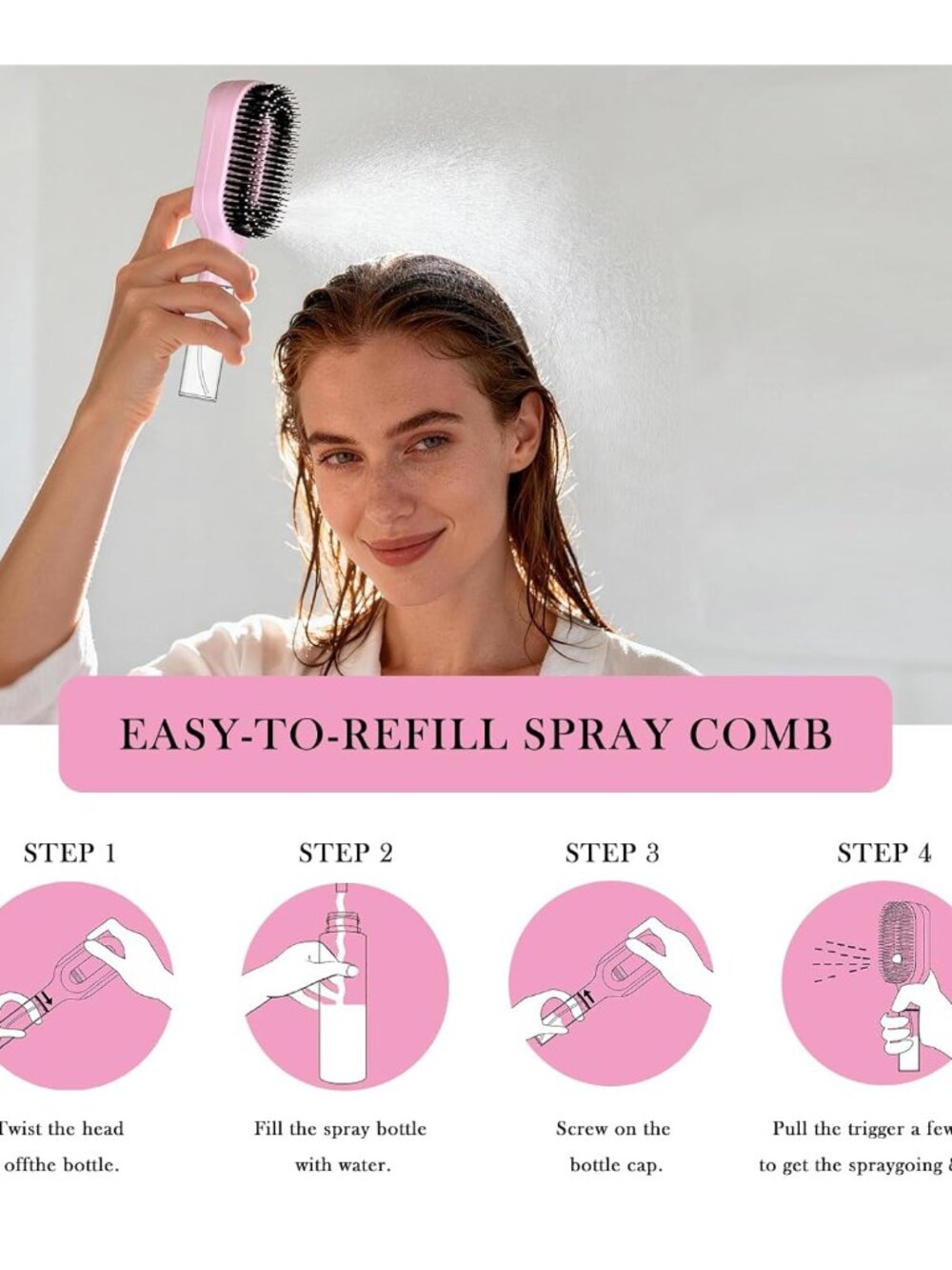 2-in-1 Detangling Hair Brush with Mister Spray - Wet & Dry Detangler for Curly